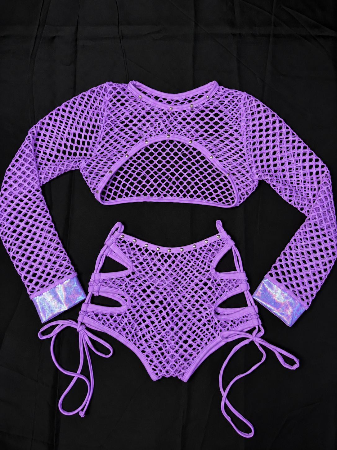 Lilac Net & Mystique Lilac/Baby Blue Two-Piece Lingerie Outfit
