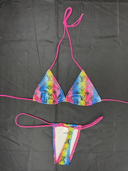 Metallic Rainbow Two-Piece Micro Lingerie Outfit