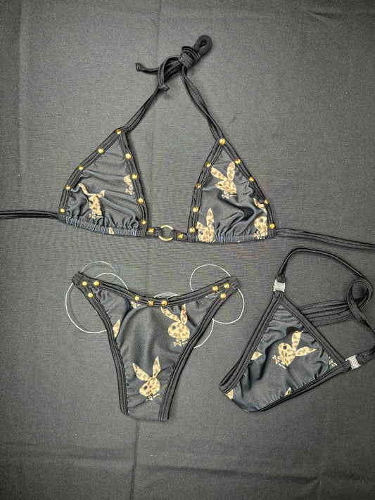 Black Bunny Two-Piece Bikini Lingerie Outfit