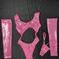 Metallic Pink One-Piece/Sleeves Lingerie Outfit