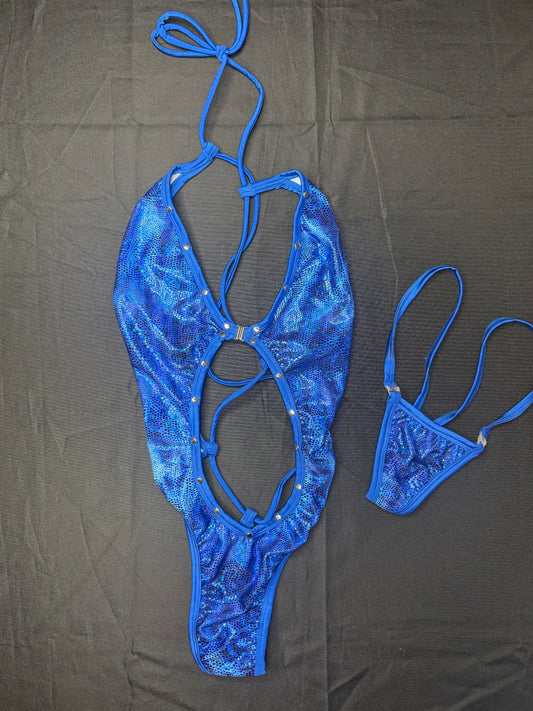Royal Blue Animal Print One-Piece Lingerie Outfit