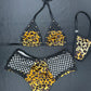 Animal Print/Black Fishnet Two-Piece Shorts/Bikini Top Lingerie Outfit