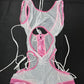 Metallic Baby Pink Spandex/White Mesh Romper Lingerie Outfit