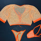 Orange Sparkle Mesh Short Sleeve Top/Silicone String Bottoms Two-Piece Lingerie Outfit