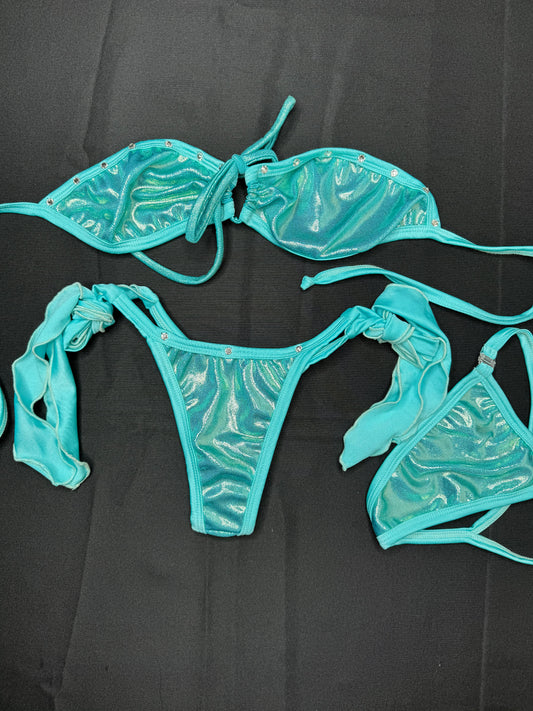 Metallic Mint Two-Piece Bikini Outfit