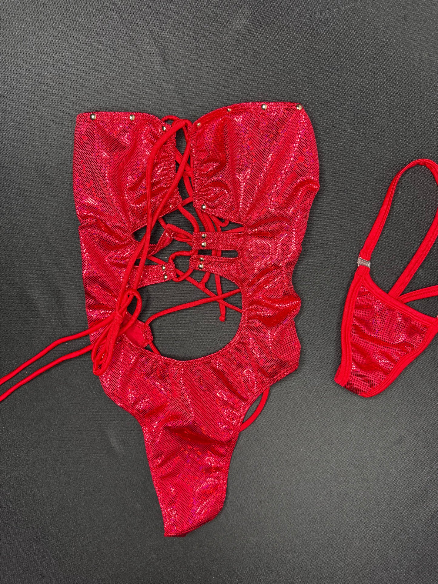 Metallic Red/Red One-Piece Lingerie Outfit