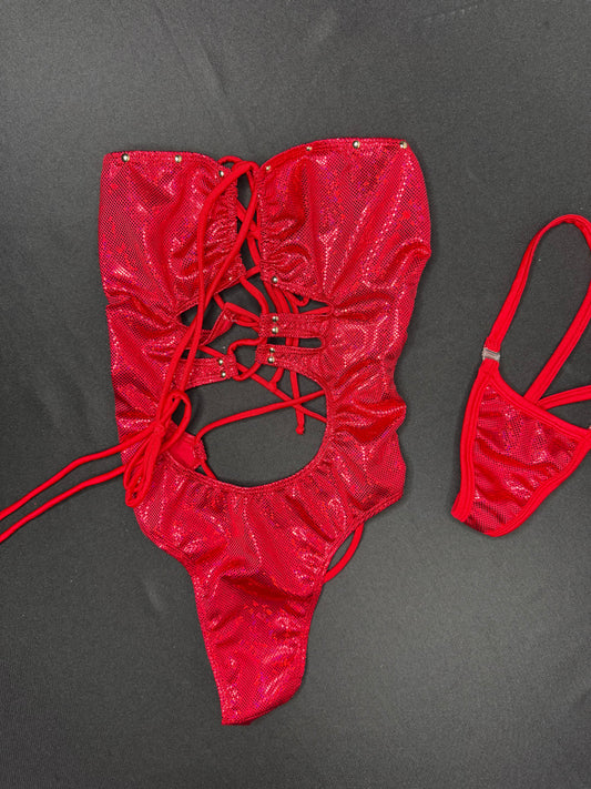 Metallic Red/Red One-Piece Lingerie Outfit