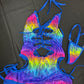 Royal Blue Fishnet Rainbow Animal Print Spandex One-Piece Romper Lingerie Outfit