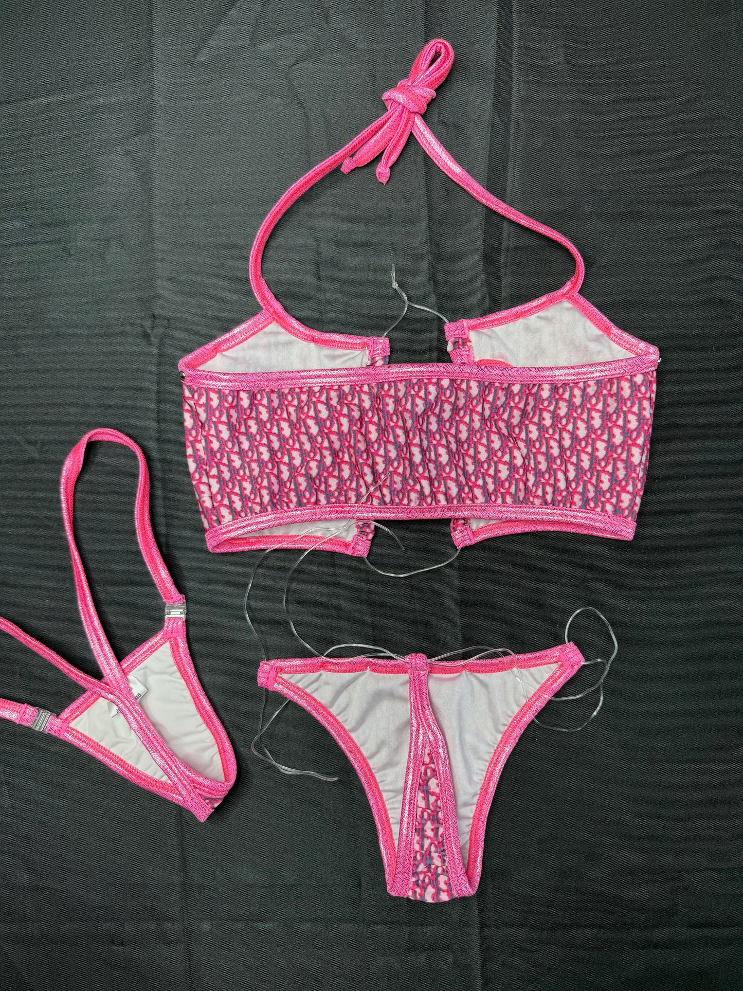 Designer Pink Sports Bra/Bikini Bottom Two-Piece Lingerie Outfit