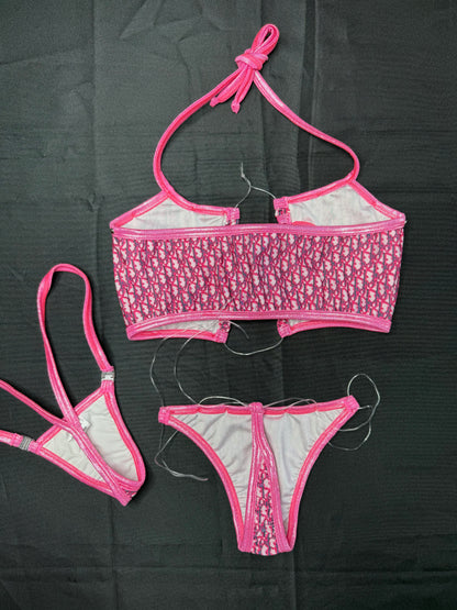 Designer Pink Sports Bra/Bikini Bottom Two-Piece Lingerie Outfit
