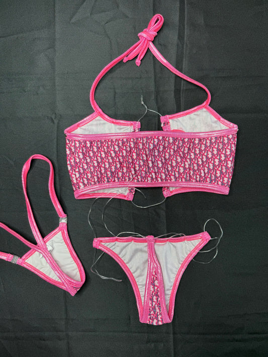 Designer Pink Sports Bra/Bikini Bottom Two-Piece Lingerie Outfit