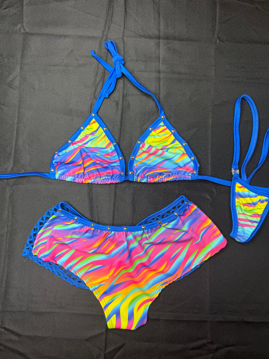 Royal Blue/Multi Color Two-Piece Shorts Lingerie Outfit