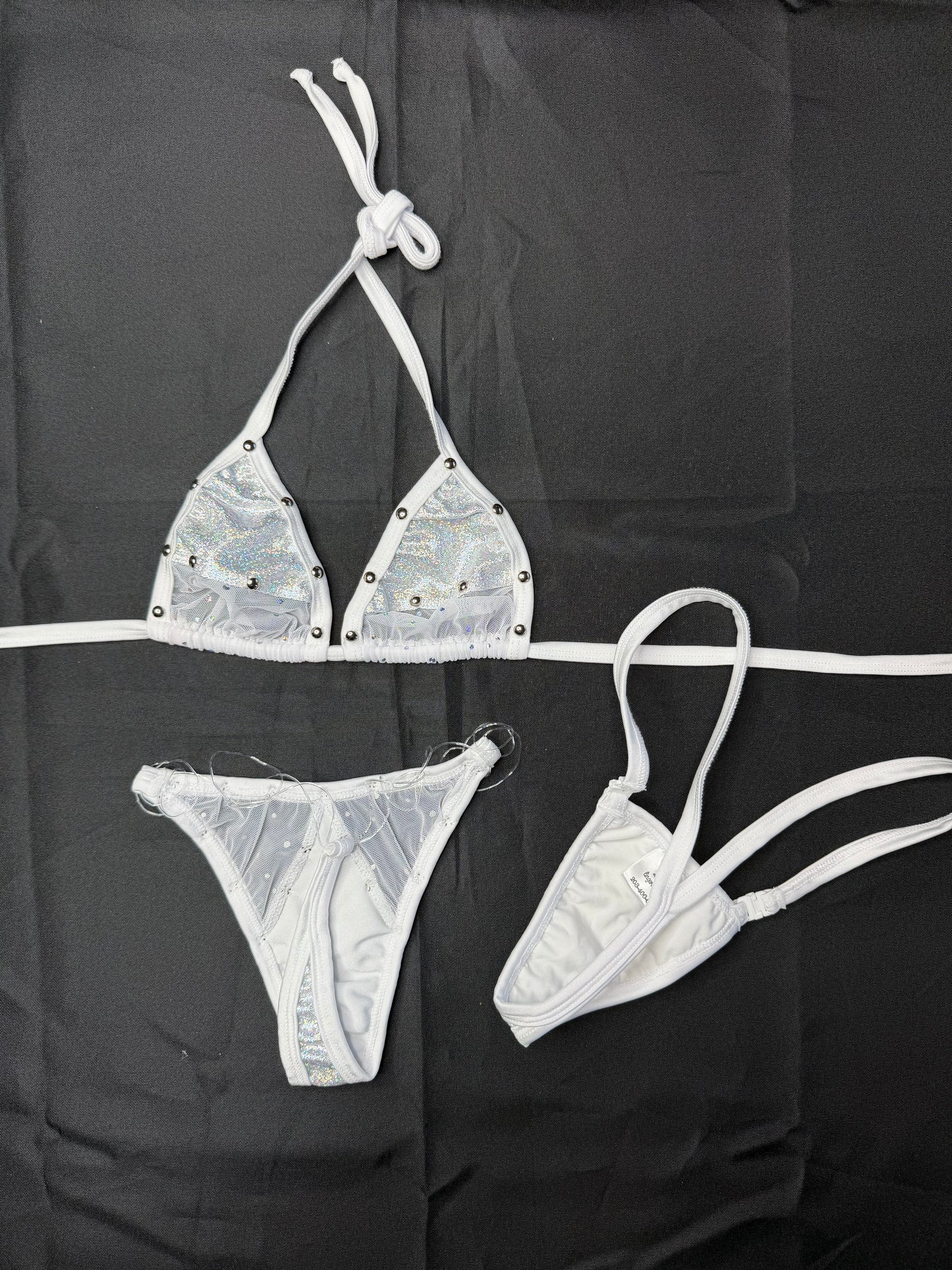 Silver/White Spandex Two-Piece Lingerie Outfit