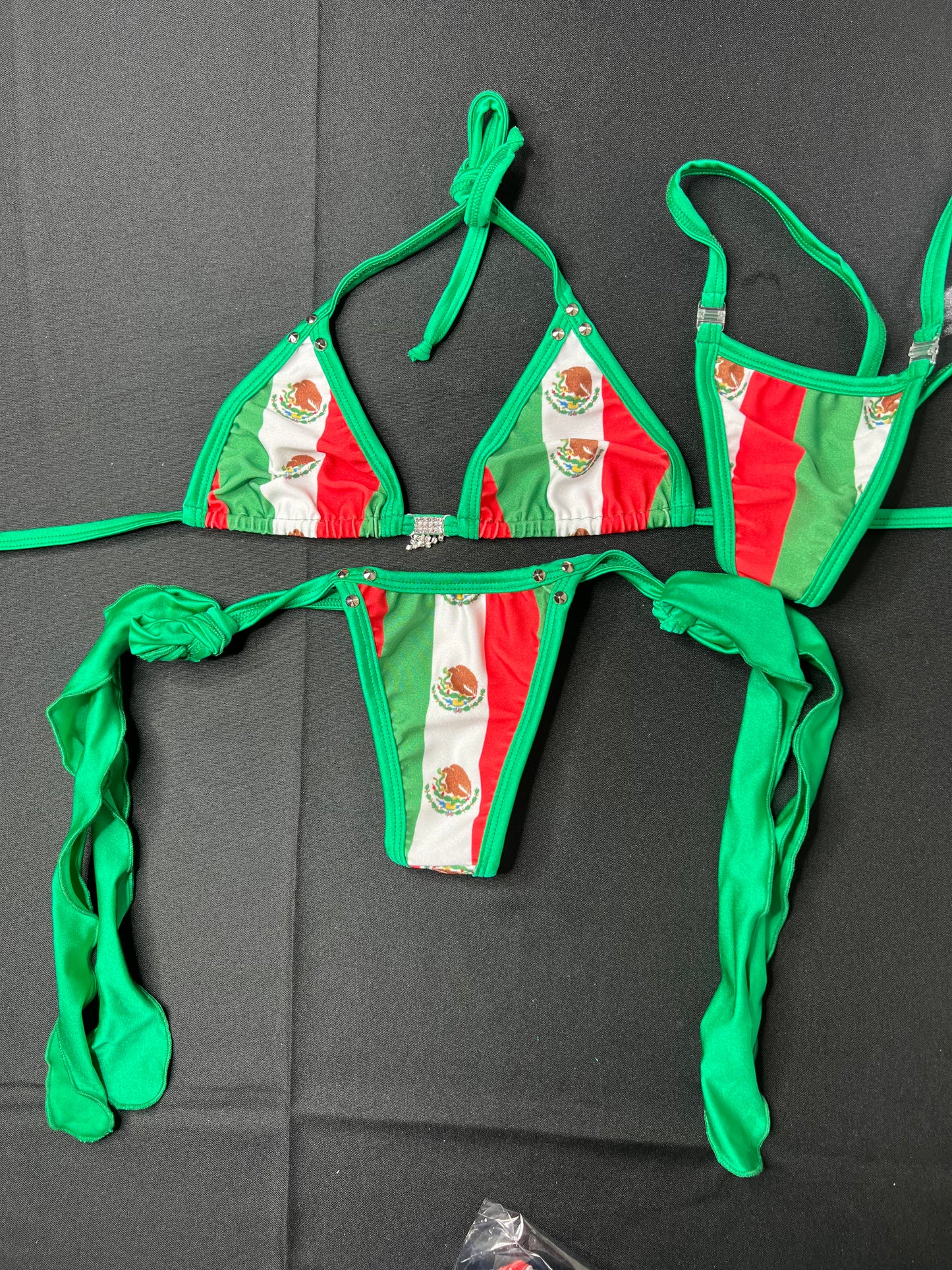Green Mexican Flag Inspired Two-Piece Bikini Outfit