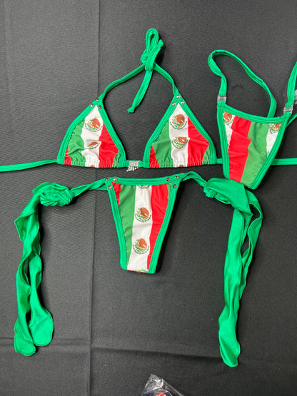 Green Mexican Flag Inspired Two-Piece Bikini Outfit