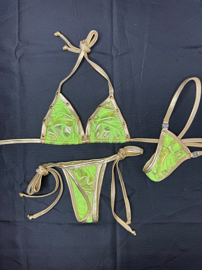Yellow/Gold Spandex Two-Piece Lingerie Outfit