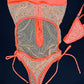 Orange Sparkle Mesh One-Piece Lingerie Outfit