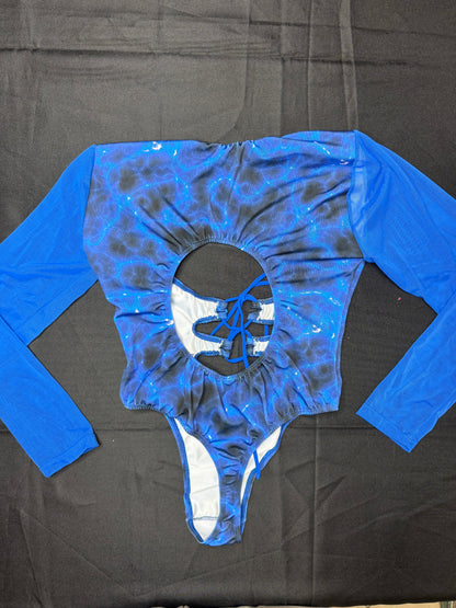 Royal Blue/Royal Blue Mesh Bikini Leotard Lingerie Outfit