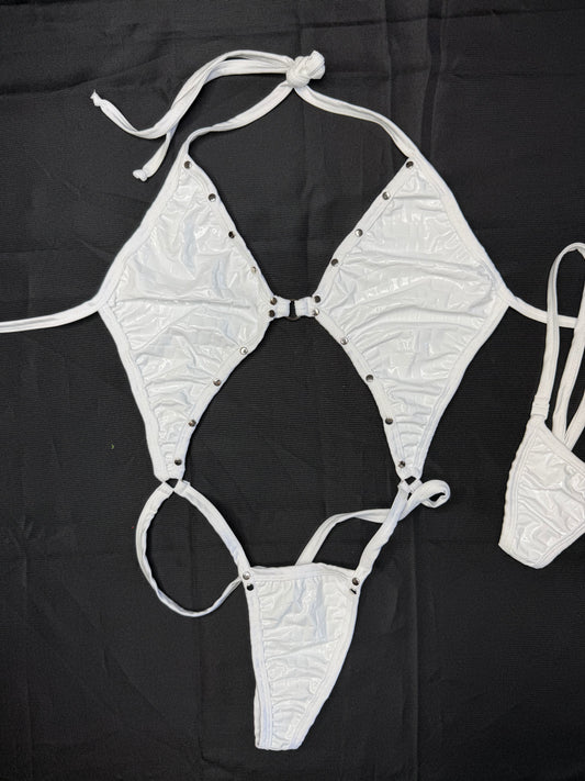 White Latex Faux Leather One-Piece Lingerie Outfit