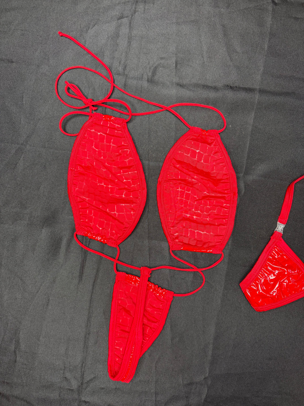 Red Latex Sling-Shot One-Piece Lingerie Outfit