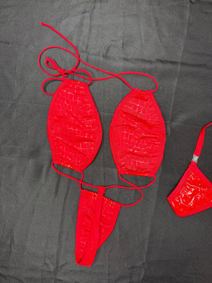 Red Latex Sling-Shot One-Piece Lingerie Outfit