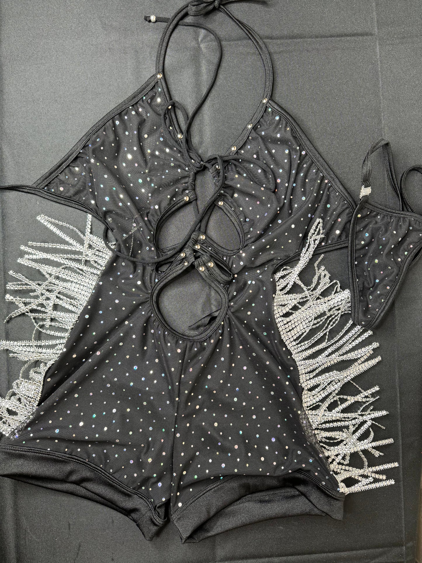 Black/Silver Sparkle Mesh One-Piece Stripper Outfit
