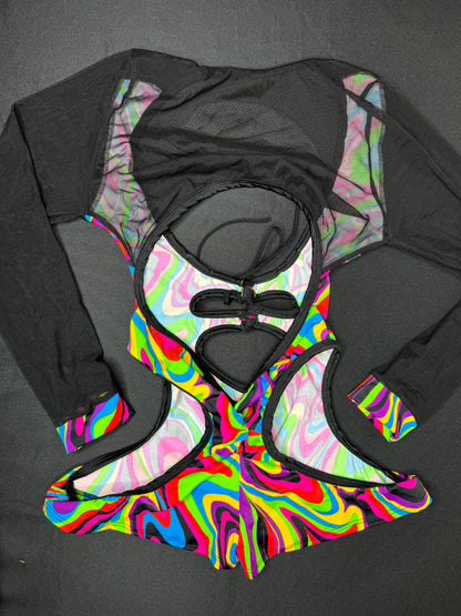 Cosmic Multi Color One-Piece Romper & Bikini Top Lingerie Outfit