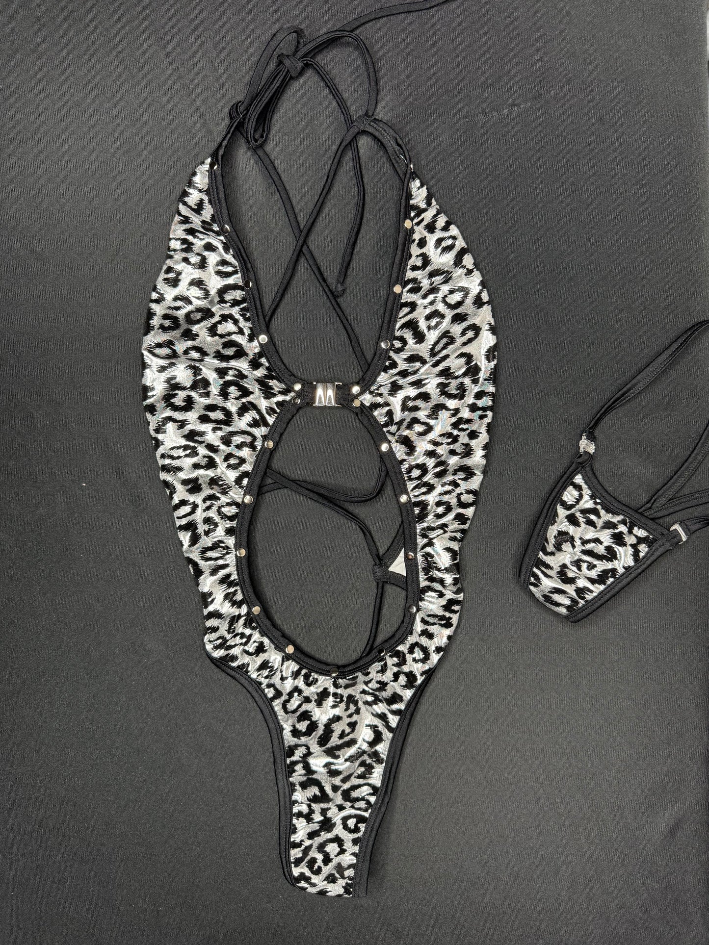 Silver Cheetah Animal Print One-Piece Lingerie Outfit
