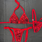 Red Web Print Spandex Two-Piece Side-Tie Bikini Lingerie Outfit