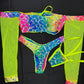 Rainbow Fish Animal Print Spandex/Neon Yellow Mesh Two-Piece Lingerie Outfit