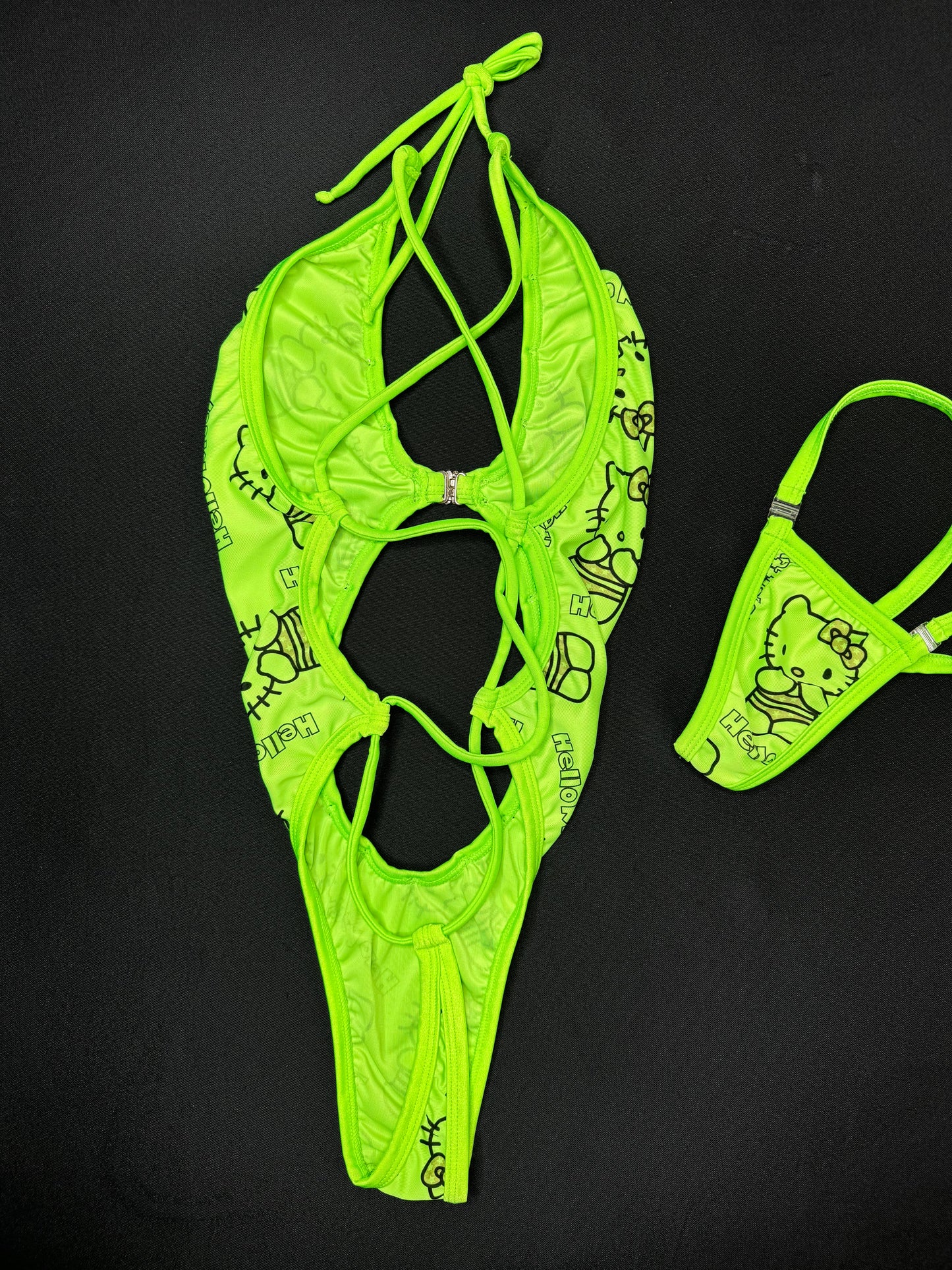 Neon Green Kitty One-Piece Lingerie Outfit