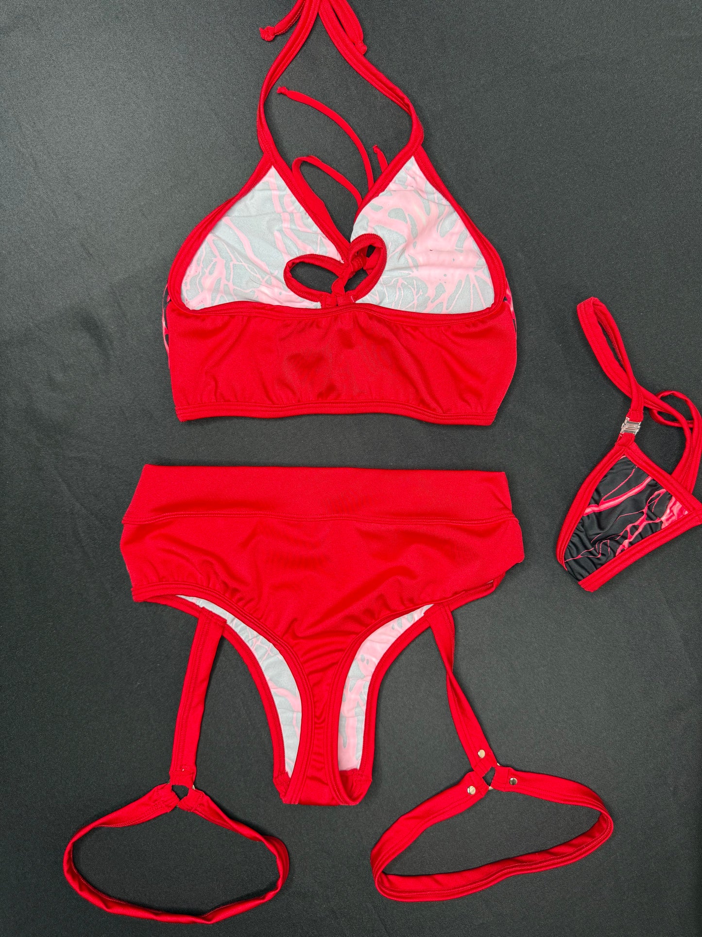 Red Thunder Print Sports Bra/Garter Shorts Two-Piece Lingerie Outfit