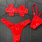 Red Latex Two-Piece Bikini Lingerie Outfit