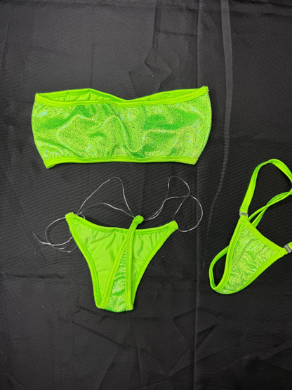Lime Green Tube Top Silicone Bottoms Two-Piece Lingerie Outfit