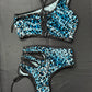 blue cheetah print two-piece stripper outfit