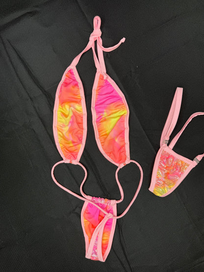 Metallic Baby Pink Sling-Shot One-Piece Lingerie Outfit