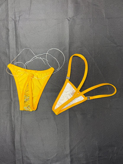 Yellow Animal Print/Daffodil Yellow Fishnet Spandex Chaps Leg Outfit/Bikini Lingerie Outfit