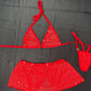 Red Sparkle Mesh Bikini Top/Skirt Two-Piece Lingerie Outfit