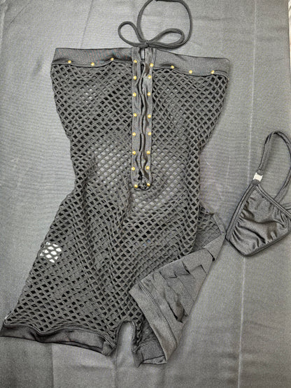 Black Fishnet/Ripped Back One-Piece Exotic Dancer Outfit