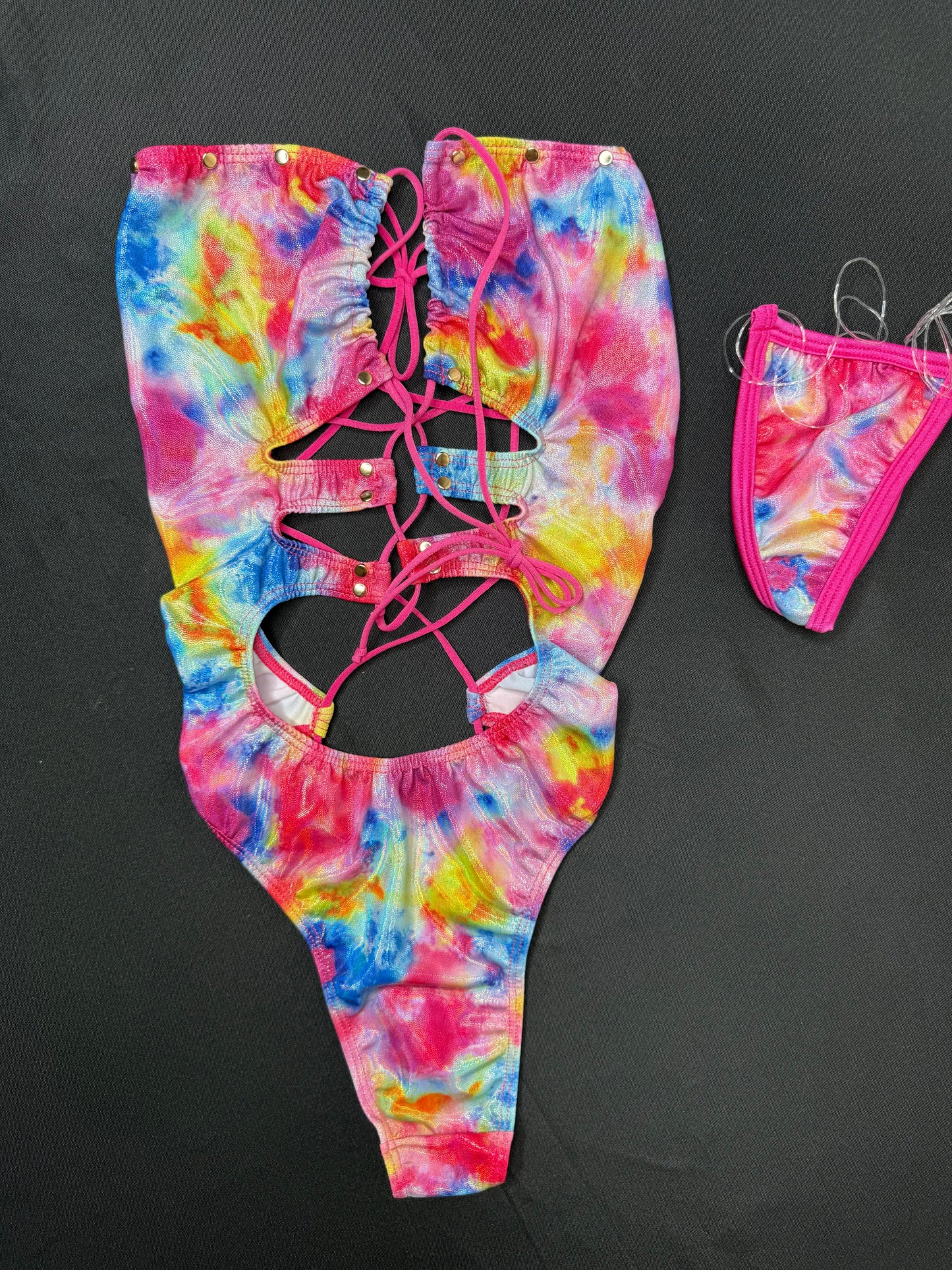 Metallic Rainbow Spandex One-Piece Lingerie Outfit