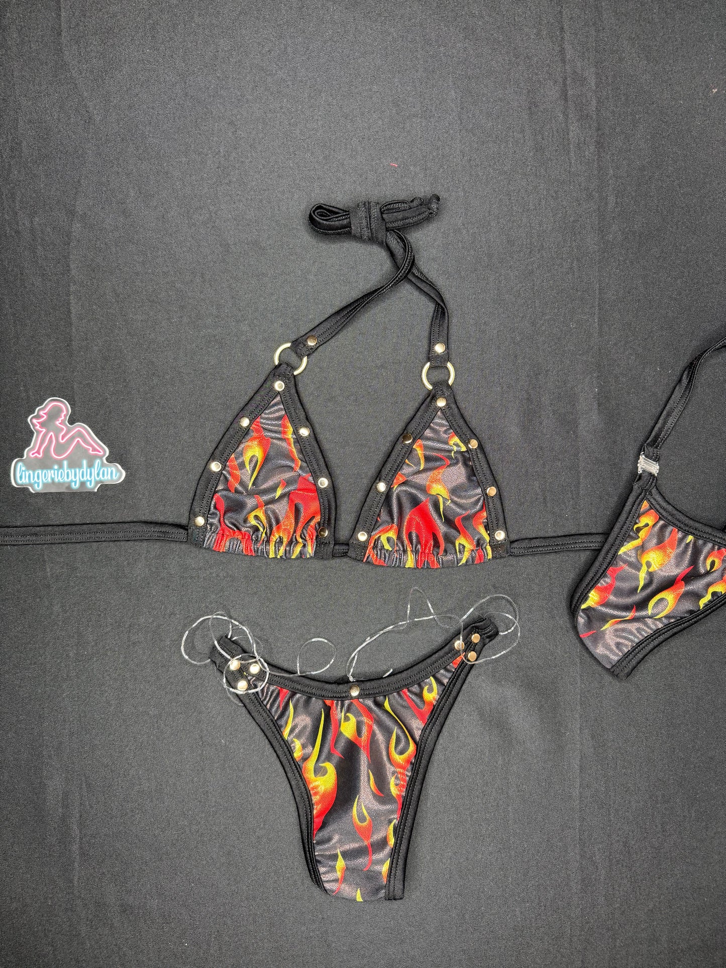 Holographic Red Flame Two-Piece Bikini Lingerie Outfit