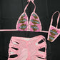 Harley Pink/Baby Pink Spandex Fishnet Shorts/Bikini Top Two-Piece Lingerie Outfit