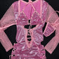 Pink Microdot Spandex/Baby Pink Fishnet One-Piece Romper Lingerie Outfit