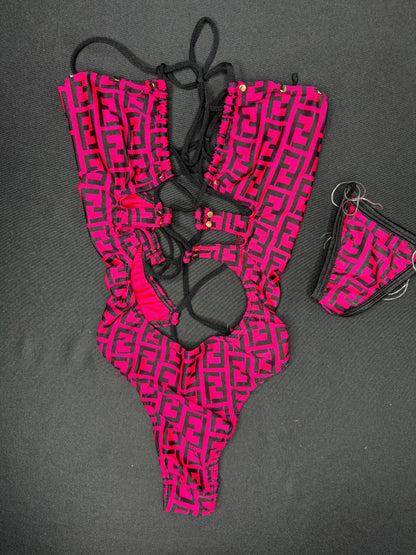Hot Pink Designer One-Piece Lingerie Outfit