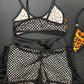 Cheetah Print Sports Bra/Fringe Fishnet Shorts Two-Piece Lingerie Outfit