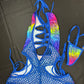 Royal Blue Fishnet Rainbow Animal Print Spandex One-Piece Romper Lingerie Outfit