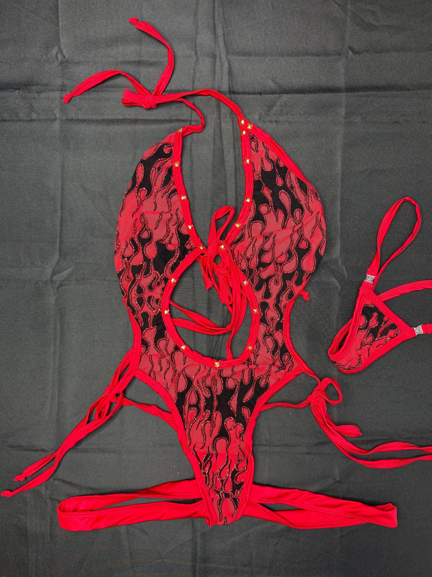 Red Flame Mesh One-Piece Lingerie Outfit