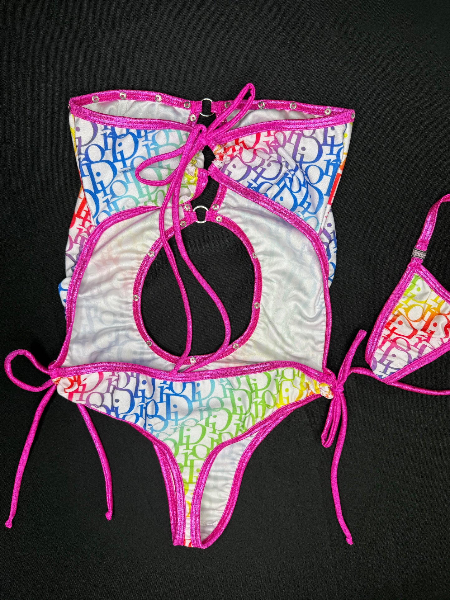 Rainbow/Hot Pink Spandex One-Piece Lingerie Outfit