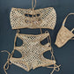 Gold Fishnet/Beige Tube Top/Shorts Two-Piece Lingerie Outfit