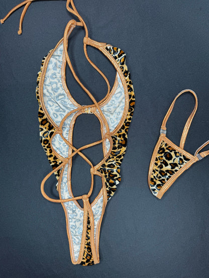 Cheetah Animal Print Velvet One-Piece Lingerie Outfit